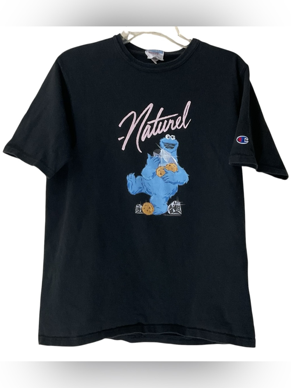 Champion Cookie Monster “Naturel” Graphic T-Shirt Black Men’s M Sesame Street - Picture 1 of 6